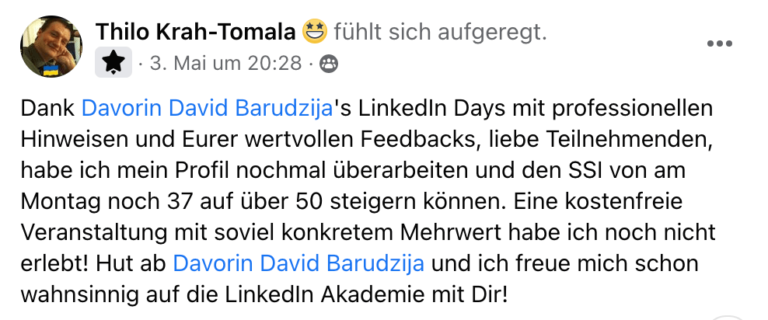 LinkedIn Days Feedback von Thilo Kraha Tomala